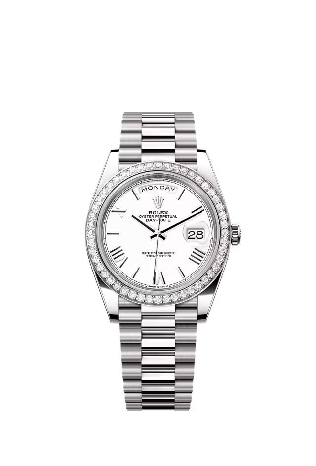 Men’s Rolex Day-Date 40 228349RBR Automatic White Gold Diamond Watch – White Dial - Zeuskicks