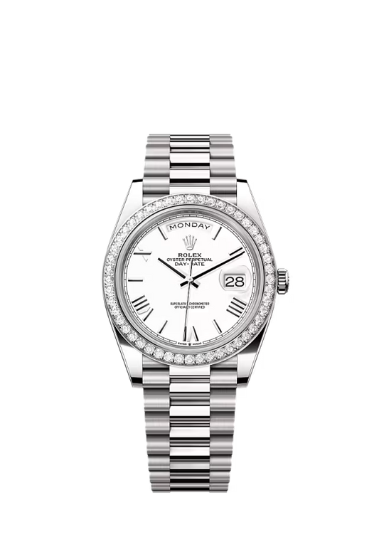 Men’s Rolex Day-Date 40 228349RBR Automatic White Gold Diamond Watch – White Dial - Zeuskicks