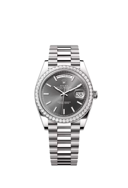 Men’s Rolex Day-Date 40 228349RBR Automatic White Gold Diamond Watch – Slate Dial - Zeuskicks