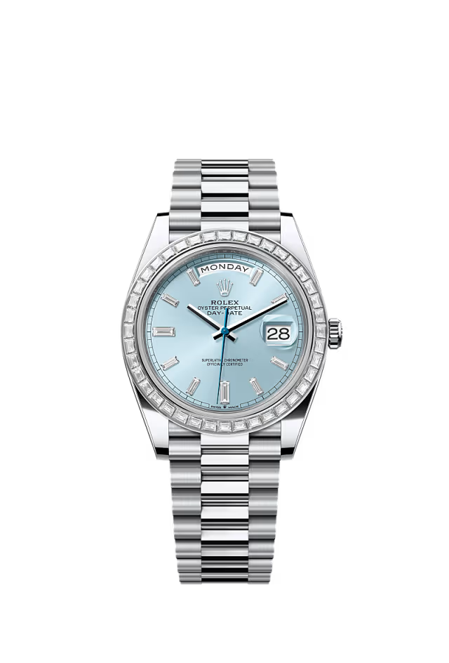 Men’s Rolex Day-Date 40 Platinum & Diamond Watch with Ice Blue Dial - Zeuskicks