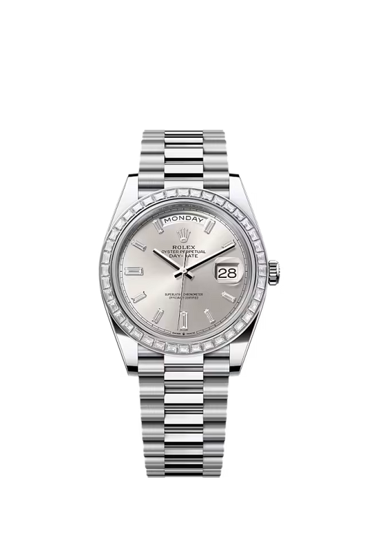 Men’s Rolex Day-Date 40 Platinum & Diamond Watch with Silver Dial - Zeuskicks