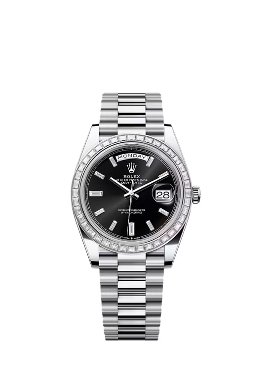 Men’s Rolex Day-Date 40 228396TBR Platinum & Diamond Watch with Bright Black Dial - Zeuskicks