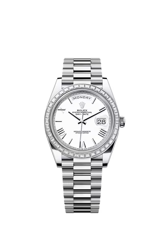 Men’s Rolex Day-Date 40 Platinum & Diamond Watch with White Dial - Zeuskicks