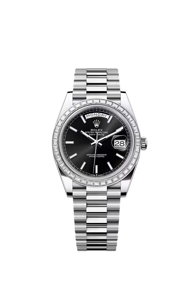 Men’s Rolex Day-Date 40 228396TBR Automatic Watch – Platinum & Diamond Black Dial - Zeuskicks