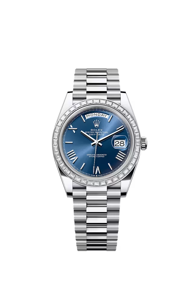 Men’s Rolex Day-Date 40 228396TBR Platinum & Diamond Automatic Watch – Bright Blue Dial - Zeuskicks