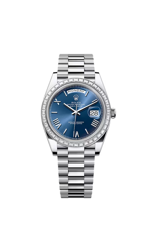 Men’s Rolex Day-Date 40 228396TBR Platinum & Diamond Automatic Watch – Bright Blue Dial - Zeuskicks
