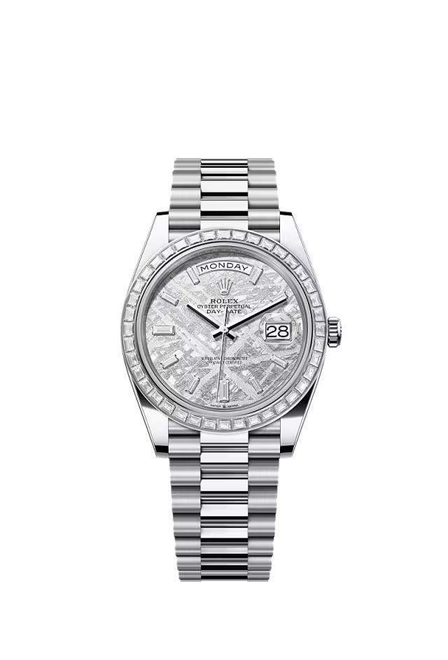 Men’s Rolex Day-Date 40 Platinum & Diamond Watch with Meteorite Dial - Zeuskicks