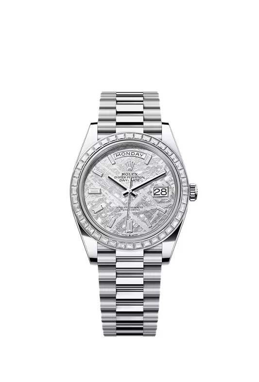 Men’s Rolex Day-Date 40 Platinum & Diamond Watch with Meteorite Dial - Zeuskicks