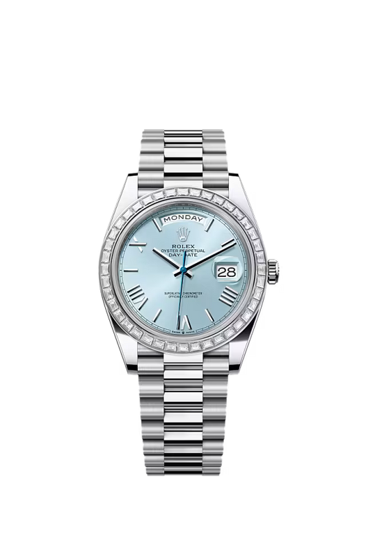 Men’s Rolex Day‑Date 40 228396TBR Platinum & Diamond Automatic Watch – Ice Blue Dial - Zeuskicks