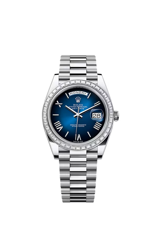 Rolex Day-Date 40 228396TBR Platinum & Diamond Automatic Watch – Blue Ombré Dial - Zeuskicks