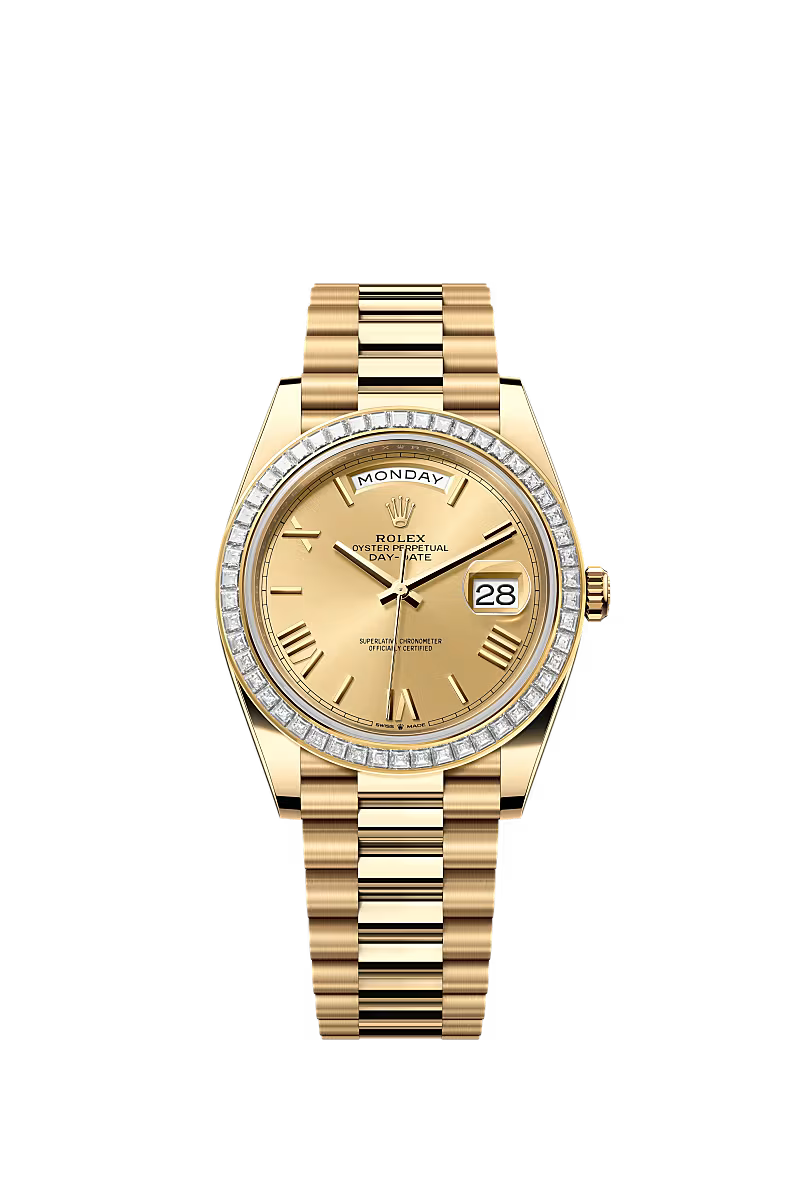 Men’s Rolex Day-Date 40 228398TBR Automatic Watch – Champagne Dial & Diamond Bezel - Zeuskicks