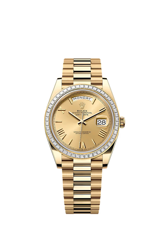 Men’s Rolex Day-Date 40 228398TBR Automatic Watch – Champagne Dial & Diamond Bezel - Zeuskicks