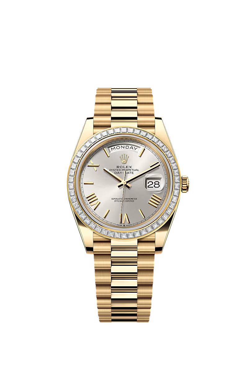 Men’s Rolex Day-Date 40 228398TBR Automatic Watch – Silver Dial & Diamond Bezel - Zeuskicks