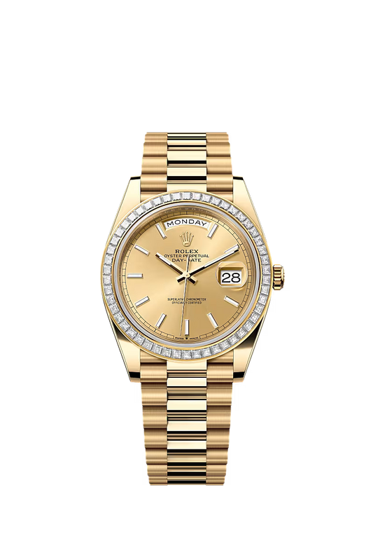 Men’s Rolex Day-Date 40 228398TBR Automatic Watch – Champagne Dial & Diamond Bezel - Zeuskicks