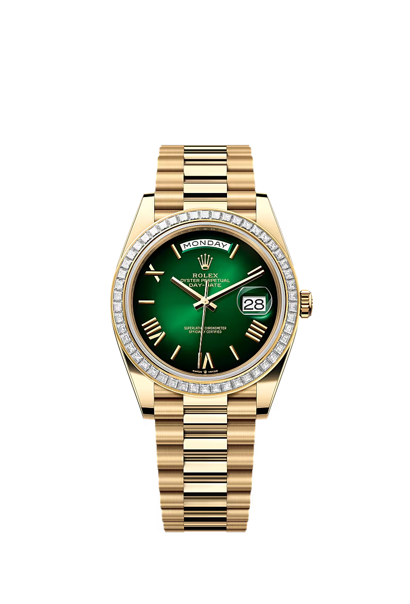 Men’s Rolex Day-Date 40 228398TBR Automatic Watch – Green Ombré Dial & Diamond Bezel - Zeuskicks