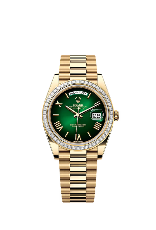 Men’s Rolex Day-Date 40 228398TBR Automatic Watch – Green Ombré Dial & Diamond Bezel - Zeuskicks