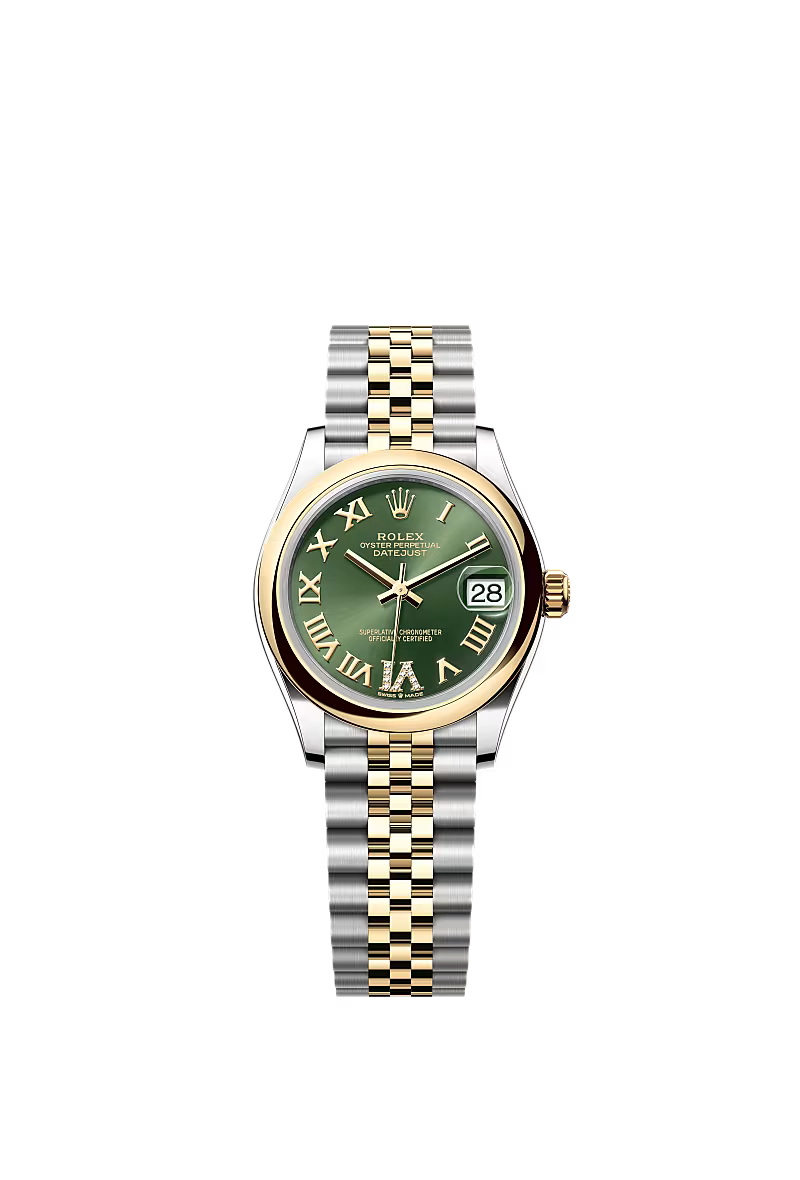 Women’s Rolex Datejust 31 Ref. 278243 – Yellow Rolesor, Olive Green Diamond Dial, Jubilee Bracelet