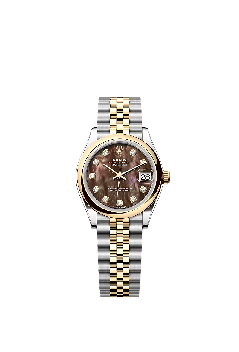 Women’s Rolex Datejust 31 Ref. 278243 – Yellow Rolesor, Black Mother-of-Pearl Diamond Dial, Jubilee Bracelet