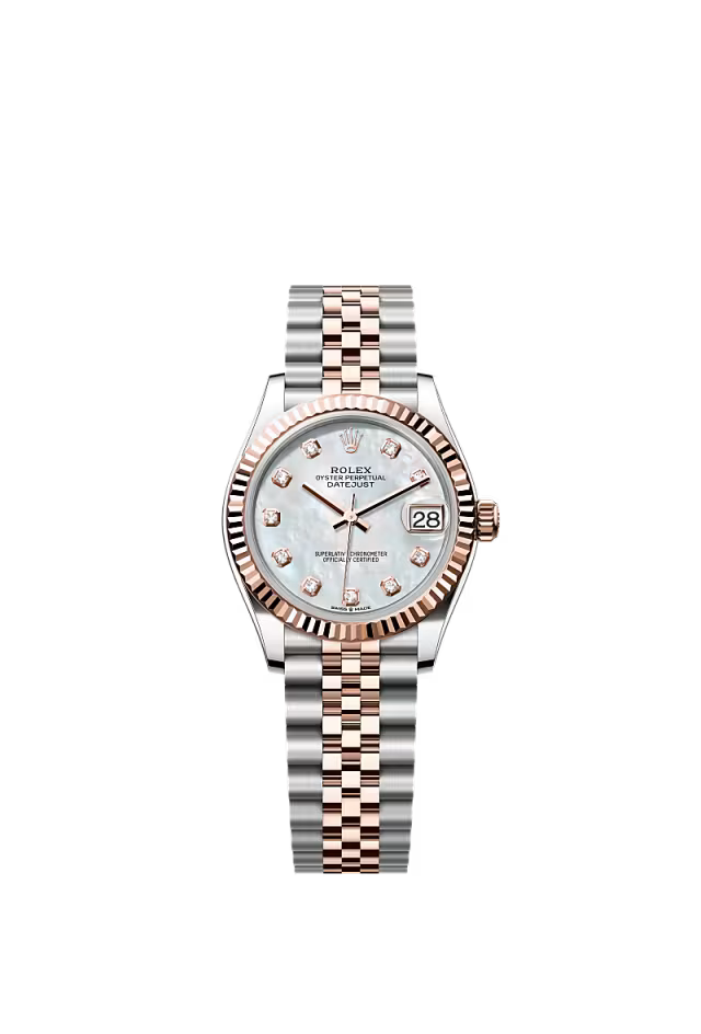 Women’s Rolex Datejust 31 278271 Oystersteel & Everose Gold Automatic Watch – White Mother-of-Pearl Dial with Diamonds
