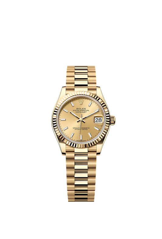 Women’s Rolex Datejust 31 278278 Automatic Watch – Champagne Dial with 18 kt Yellow Gold President Bracelet