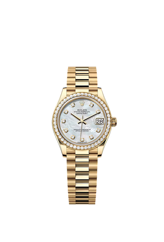 Women’s Rolex Datejust 31 278288RBR – White MOP Diamond Dial, Yellow Gold