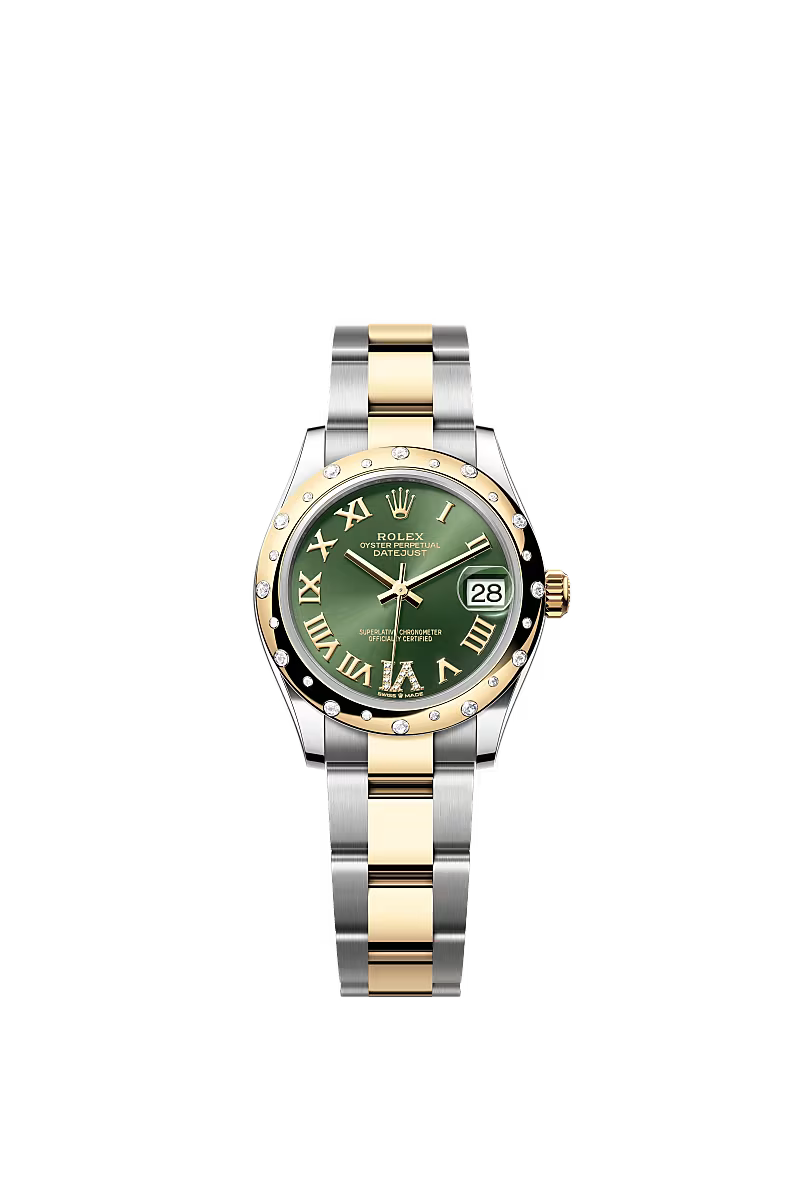 Women’s Rolex Datejust 31 Ref. 278343RBR – Yellow Rolesor, Olive Green Diamond Dial (Large VI), Oyster Bracelet