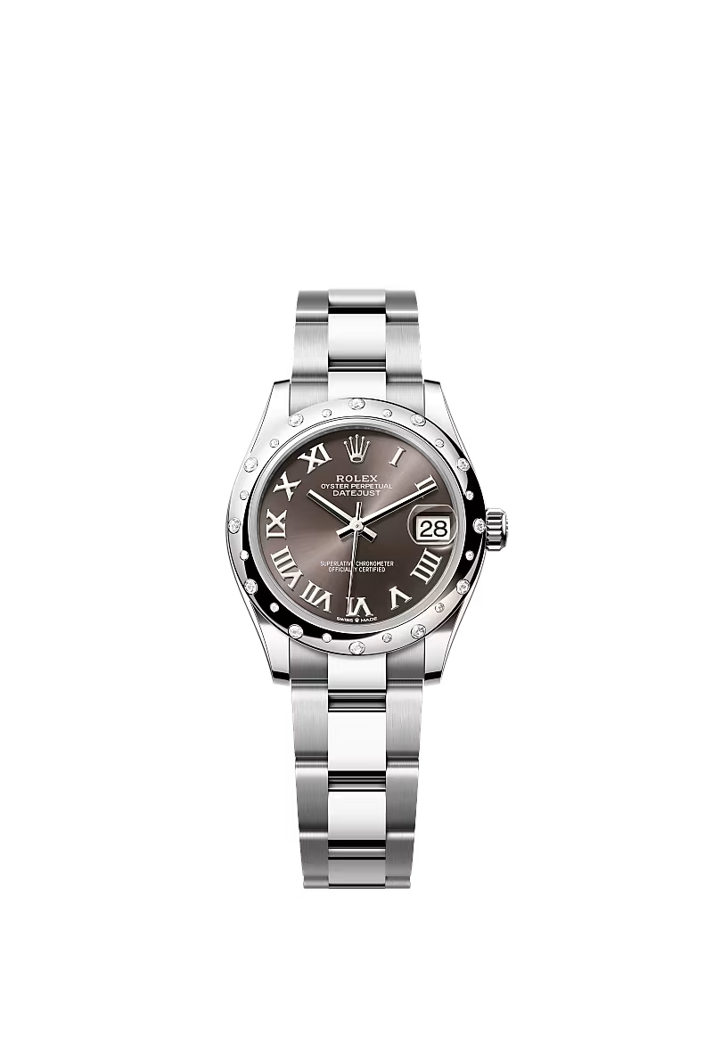 Women’s Rolex Datejust 31 Oystersteel & White Gold Automatic Watch – Dark Grey Dial with Diamond Bezel - Zeuskicks