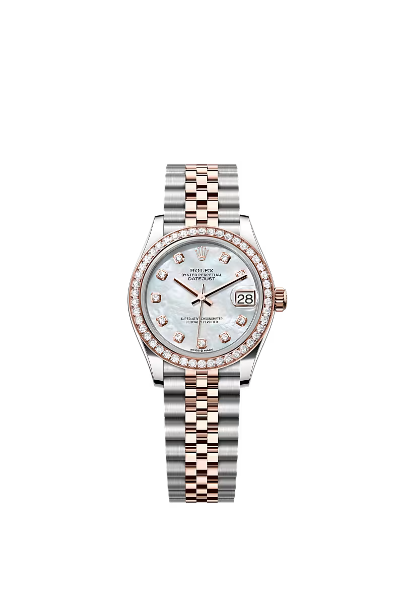 Women’s Rolex Datejust 31 278381RBR Oystersteel & Everose Gold Diamond Watch – White Mother-of-Pearl Dial with Jubilee Bracelet