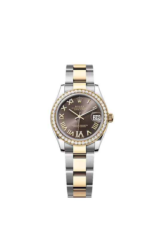 Women’s Rolex Datejust 31 Ref. 278383RBR – Yellow Rolesor, Diamond Bezel, Dark Grey Dial with Large VI