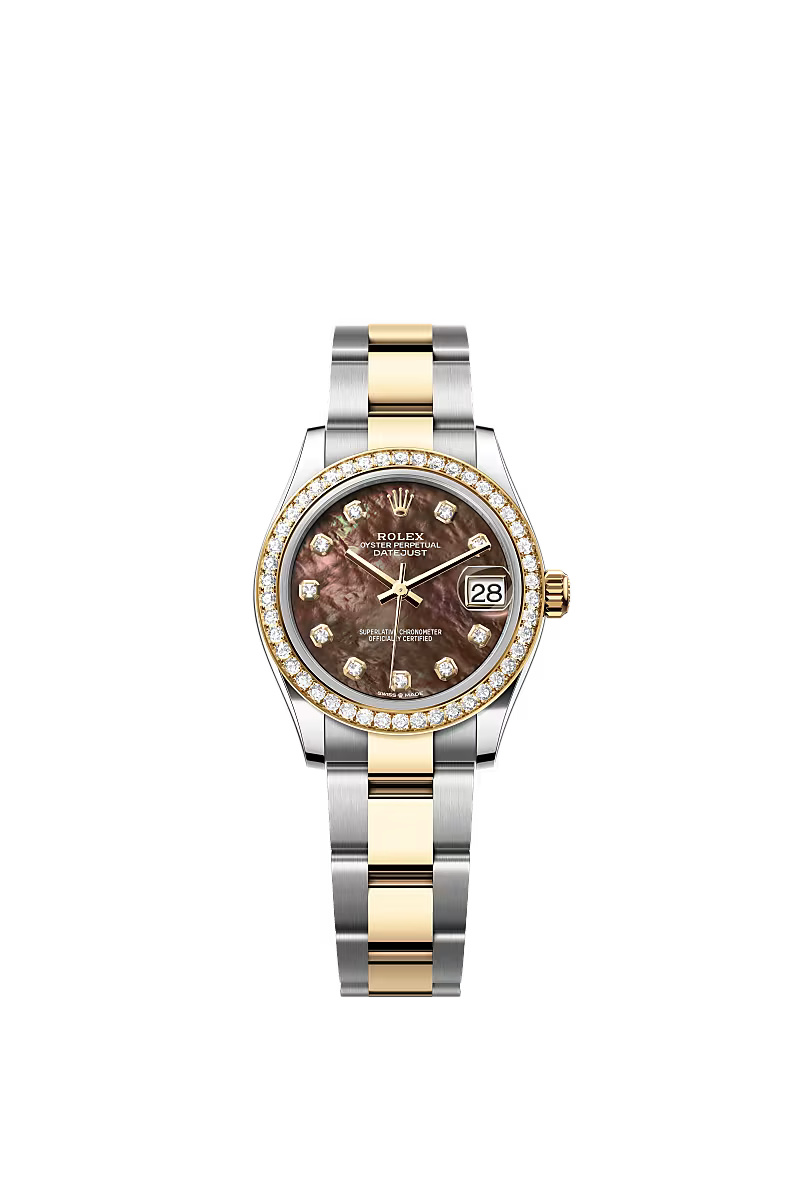 Women’s Rolex Datejust 31 Ref. 278383RBR – Yellow Rolesor, Diamond Bezel, Black Mother-of-Pearl Dial