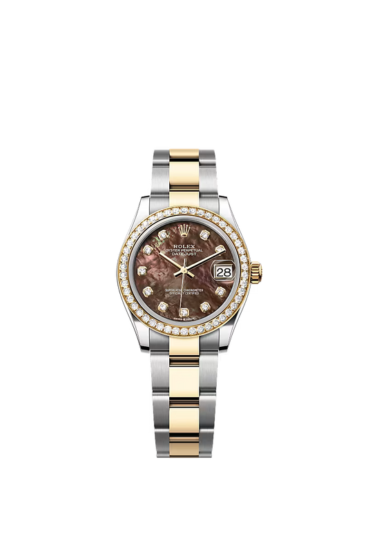 Women’s Rolex Datejust 31 Ref. 278383RBR – Yellow Rolesor, Diamond Bezel, Black Mother-of-Pearl Dial