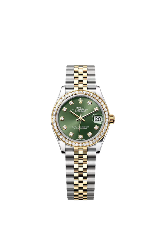 Women’s Rolex Datejust 31 Ref. 278383RBR – Yellow Rolesor, Diamond Bezel, Olive Green Dial, Jubilee Bracelet