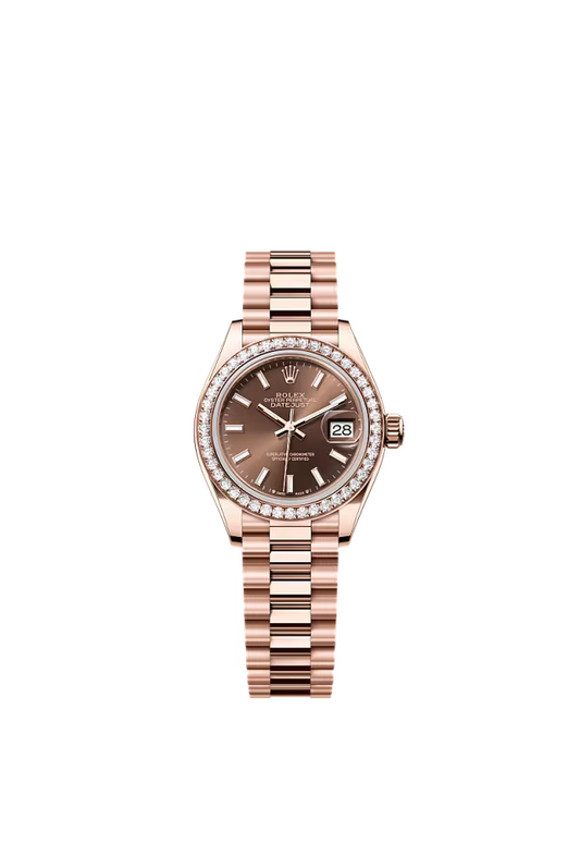 Rolex Lady-Datejust 279135RBR – 28 mm Everose Gold, Chocolate Dial & Diamond Bezel - Zeuskicks