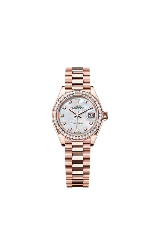 Women’s Rolex Lady-Datejust 28 mm Everose Gold & Diamond White Mother-of-Pearl Watch - Zeuskicks