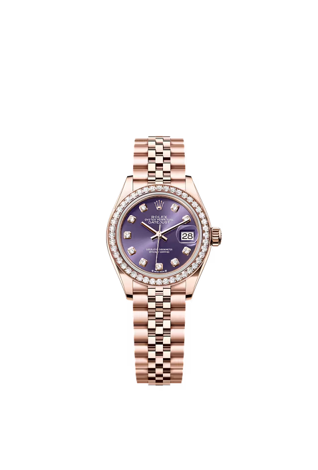 Women’s Rolex Lady-Datejust 28 mm Everose Gold Aubergine Diamond Dial Watch with Jubilee Bracelet - Zeuskicks