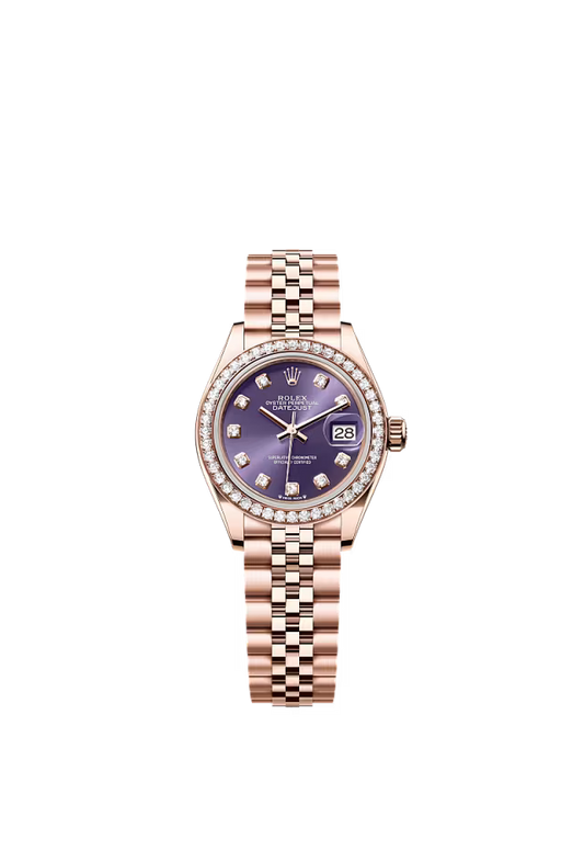 Women’s Rolex Lady-Datejust 28 mm Everose Gold Aubergine Diamond Dial Watch with Jubilee Bracelet - Zeuskicks