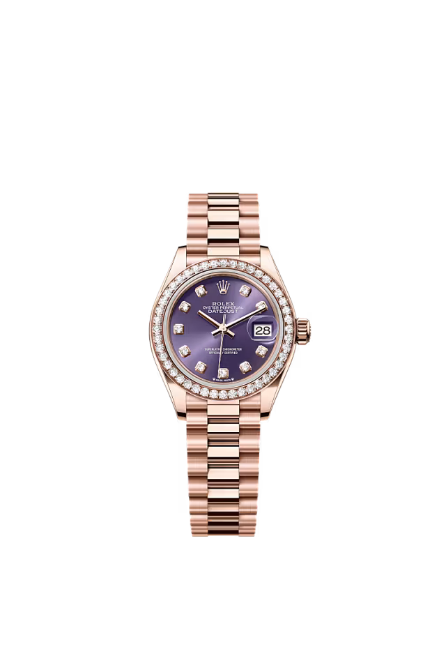 Women’s Rolex Lady-Datejust 28 mm Everose Gold & Diamond Aubergine Watch - Zeuskicks