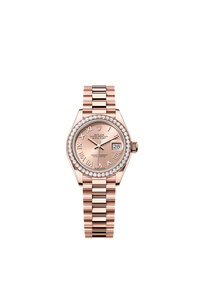Rolex Lady-Datejust 279135RBR – 28 mm Everose Gold Diamond Bezel, Rosé Dial, President Bracelet - Zeuskicks