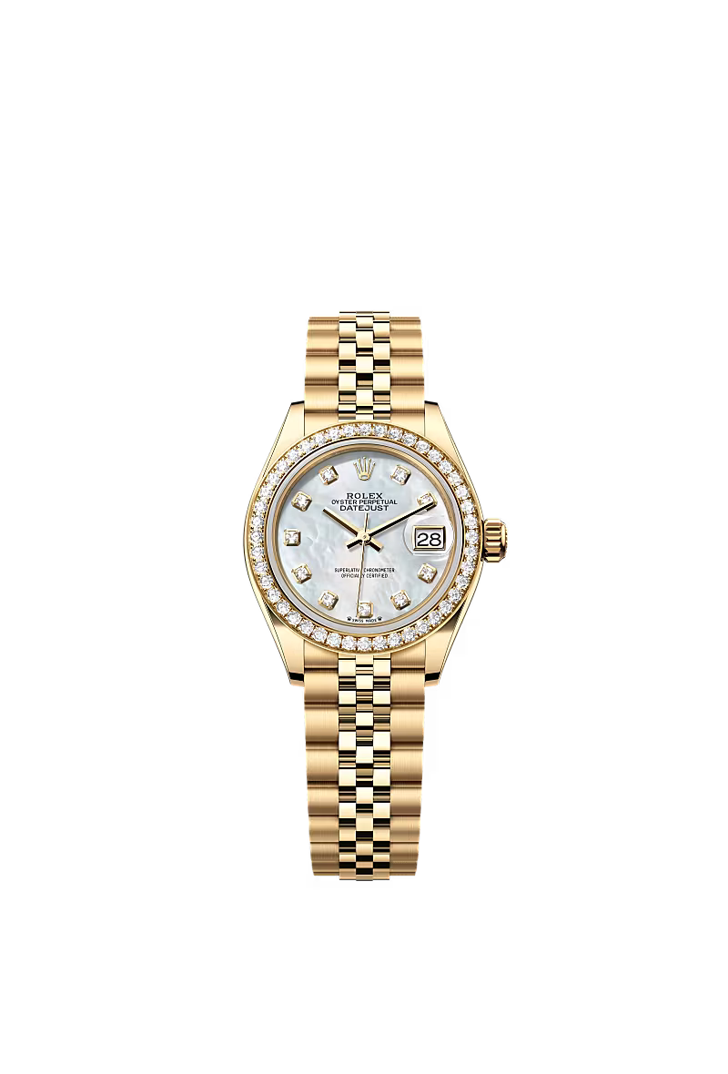 Women’s Rolex Lady-Datejust 28 mm Yellow Gold & Diamond Watch – White Mother-of-Pearl Dial with Diamonds - Zeuskicks