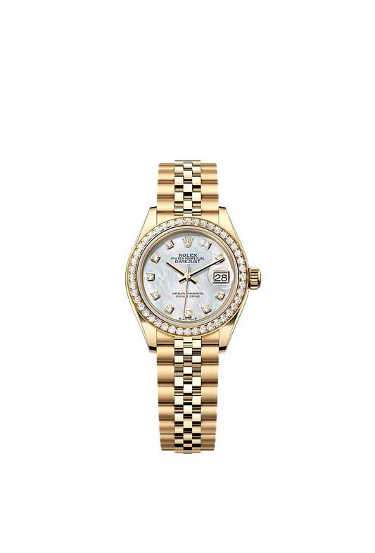 Women’s Rolex Lady-Datejust 28 mm Yellow Gold & Diamond Watch – White Mother-of-Pearl Dial with Diamonds - Zeuskicks