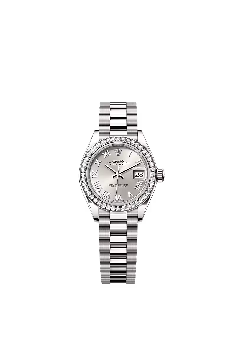Ladies’ Rolex Lady-Datejust 279139RBR Silver Dial 18kt White Gold Diamond Watch - Zeuskicks
