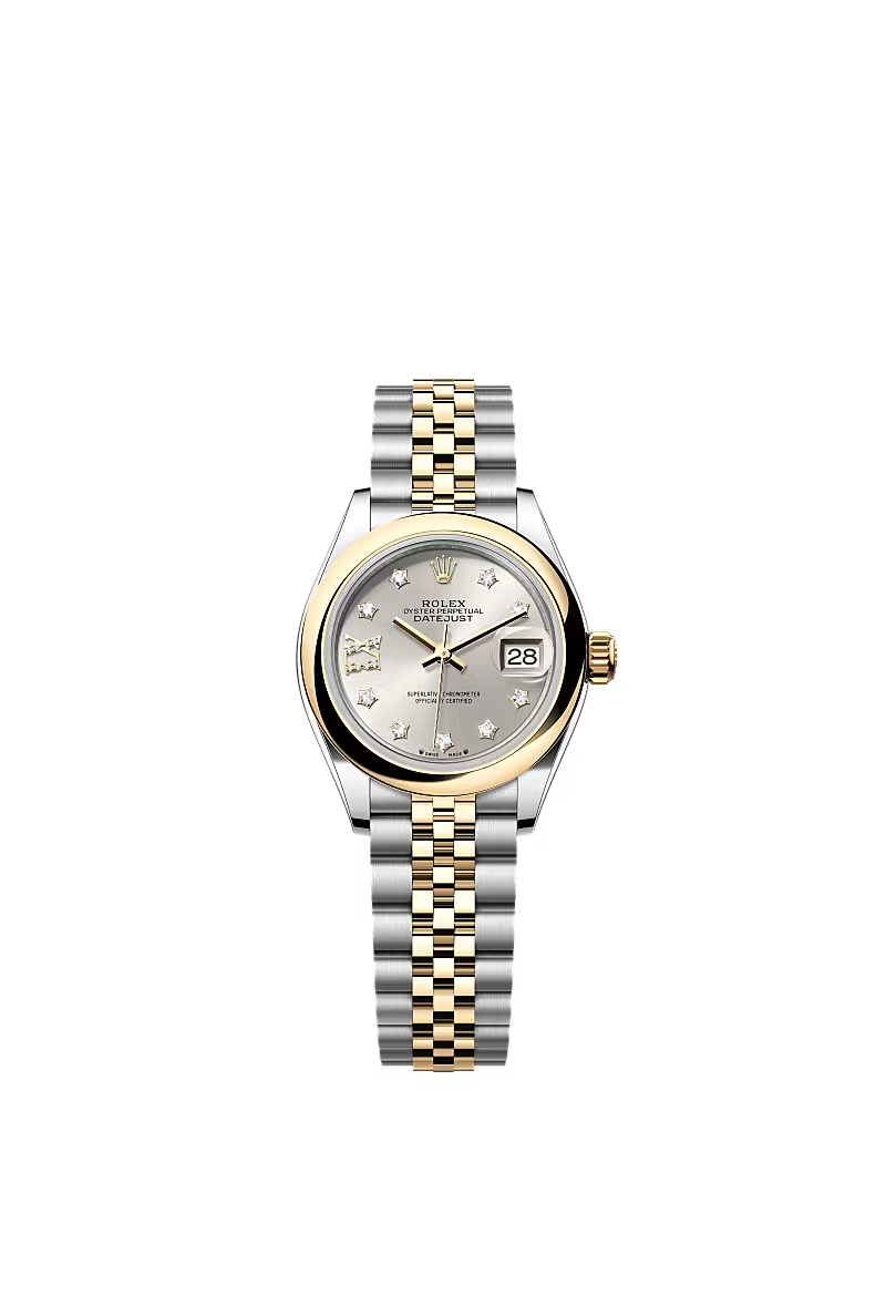 Women’s Rolex Lady-Datejust 279163 28mm Yellow Rolesor Silver Dial Diamond-Set Watch - Zeuskicks