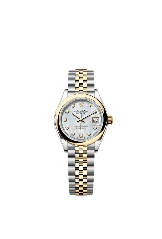 Women’s Rolex Lady-Datejust 279163 28mm Yellow Rolesor White Mother-of-Pearl Diamond-Set Watch - Zeuskicks