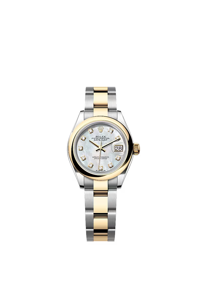 Women’s Rolex Lady-Datejust 279163 28mm Yellow Rolesor White Mother-of-Pearl Diamond Dial Watch - Zeuskicks