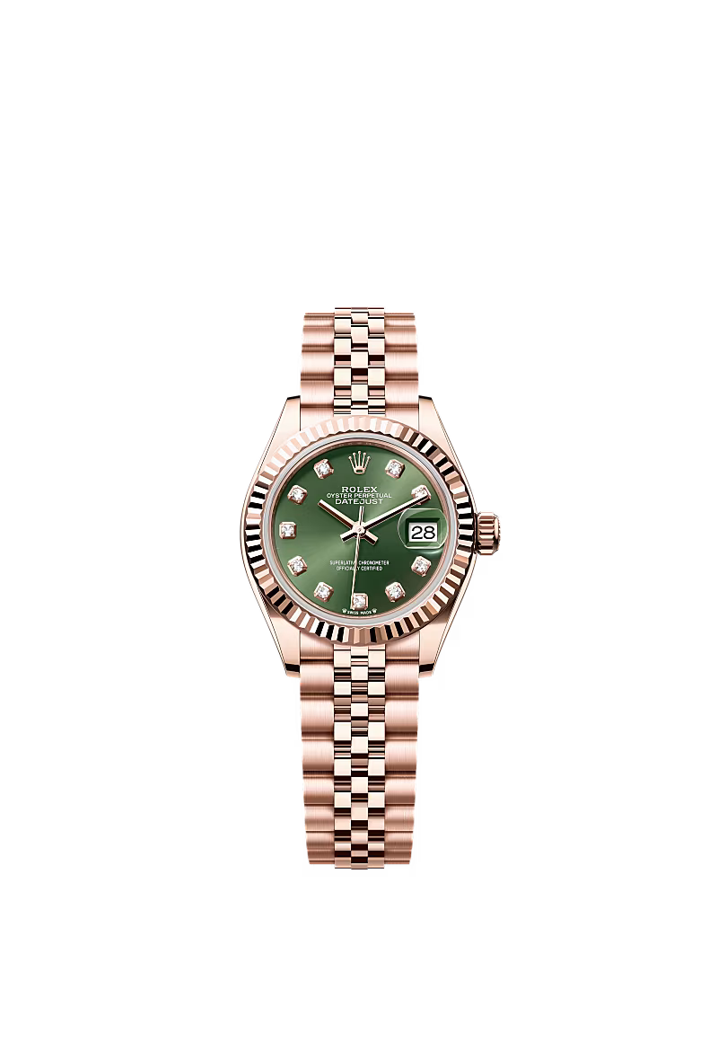 Women’s Rolex Lady-Datejust 28 mm Everose Gold – Olive Green Diamond-Set Dial with Jubilee Bracelet, Reference 279175 - Zeuskicks