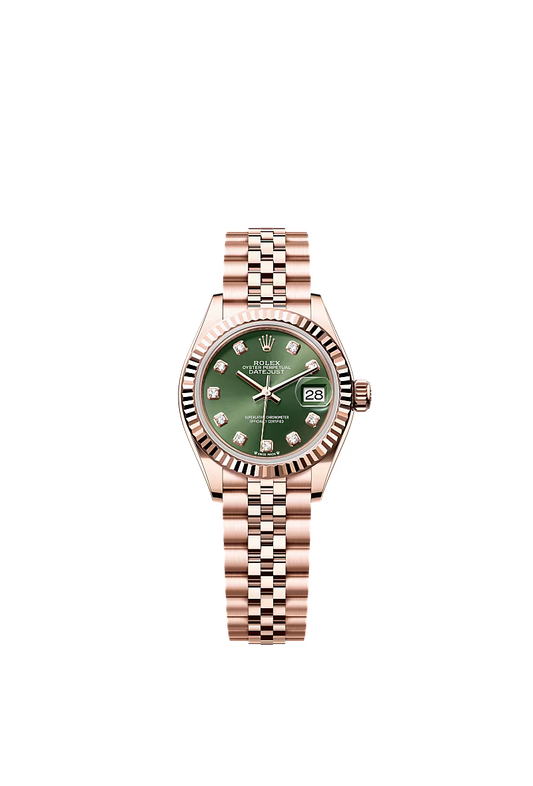 Women’s Rolex Lady-Datejust 28 mm Everose Gold – Olive Green Diamond-Set Dial with Jubilee Bracelet, Reference 279175 - Zeuskicks