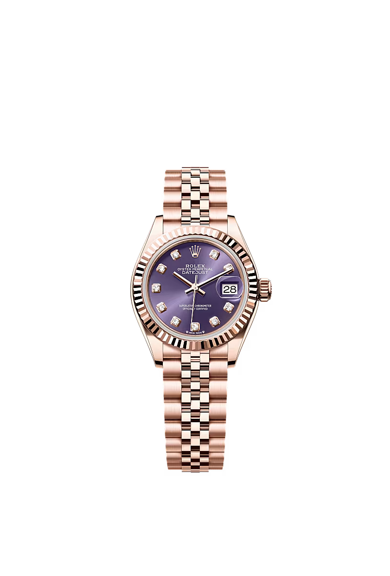 Women’s Rolex Lady-Datejust 28 mm Everose Gold – Aubergine Diamond-Set Dial with Jubilee Bracelet, Reference 279175 - Zeuskicks