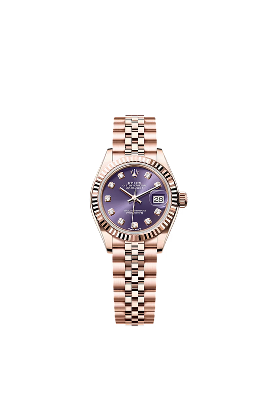 Women’s Rolex Lady-Datejust 28 mm Everose Gold – Aubergine Diamond-Set Dial with Jubilee Bracelet, Reference 279175 - Zeuskicks