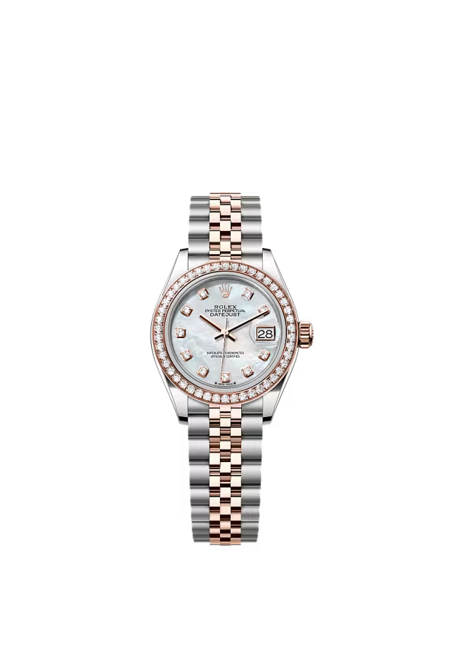Women’s Rolex Lady-Datejust 279381RBR 28mm Oystersteel & Everose Gold with Diamonds White Mother-of-Pearl Dial - Zeuskicks