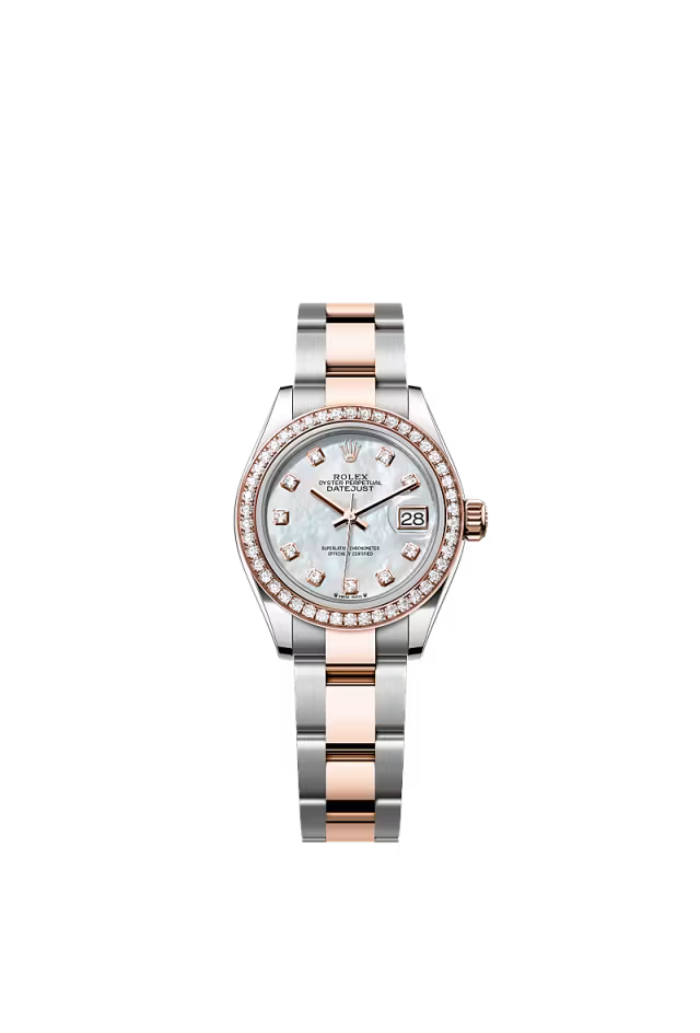 Women’s Rolex Lady-Datejust 279381RBR 28mm Oystersteel & Everose Gold with Diamonds White Mother-of-Pearl Dial - Zeuskicks